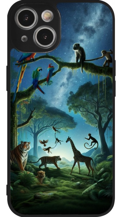 Coque iPhone 14 - Silicone rigide noir Paradis des animaux exotiques