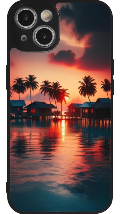 Coque iPhone 14 - Silicone rigide noir Paradis Maldives