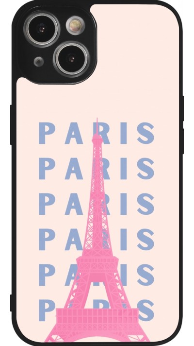 Coque iPhone 14 - Silicone rigide noir Paris Pink Print