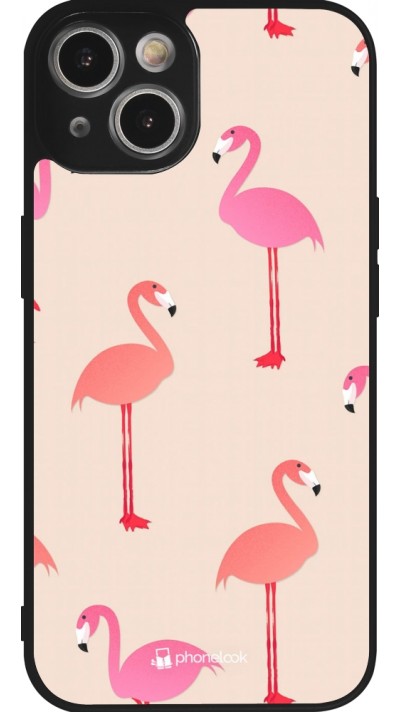 Coque iPhone 14 - Silicone rigide noir Pink Flamingos Pattern