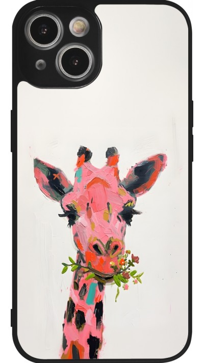 Coque iPhone 14 - Silicone rigide noir Pink Girafe Paint