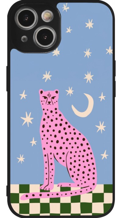 Coque iPhone 14 - Silicone rigide noir Pink leopard with stars 2026