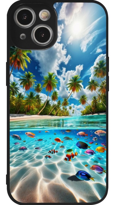 Coque iPhone 14 - Silicone rigide noir Plage Paradis