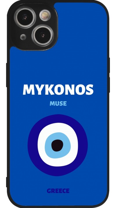 Coque iPhone 14 - Silicone rigide noir Pop Summer Destination Mykonos