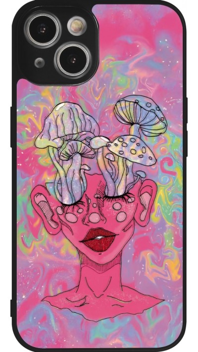 Coque iPhone 14 - Silicone rigide noir Psychedelic pink mushroom