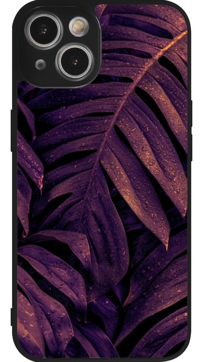 Coque iPhone 14 - Silicone rigide noir Purple Light Leaves