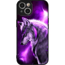 Coque iPhone 14 - Silicone rigide noir Purple Sky Wolf