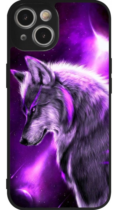 Coque iPhone 14 - Silicone rigide noir Purple Sky Wolf