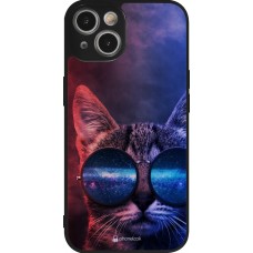 iPhone 14 Case Hülle - Silikon schwarz Red Blue Cat Glasses