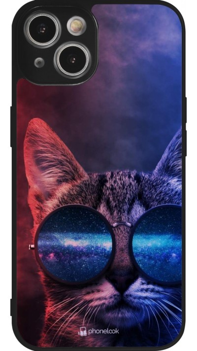 Coque iPhone 14 - Silicone rigide noir Red Blue Cat Glasses