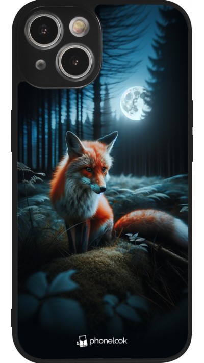 Coque iPhone 14 - Silicone rigide noir Renard lune forêt