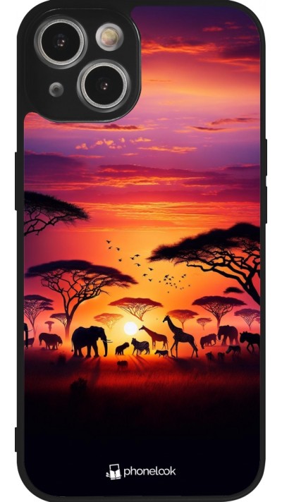 Coque iPhone 14 - Silicone rigide noir Safari sunset wildlife
