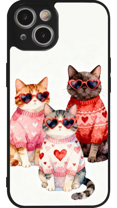 Coque iPhone 14 - Silicone rigide noir Saint Valentines Day 26 Cat Love