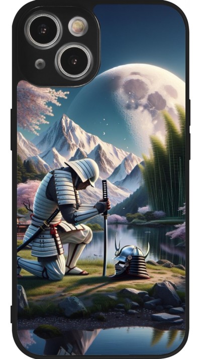 Coque iPhone 14 - Silicone rigide noir Samurai Katana Lune