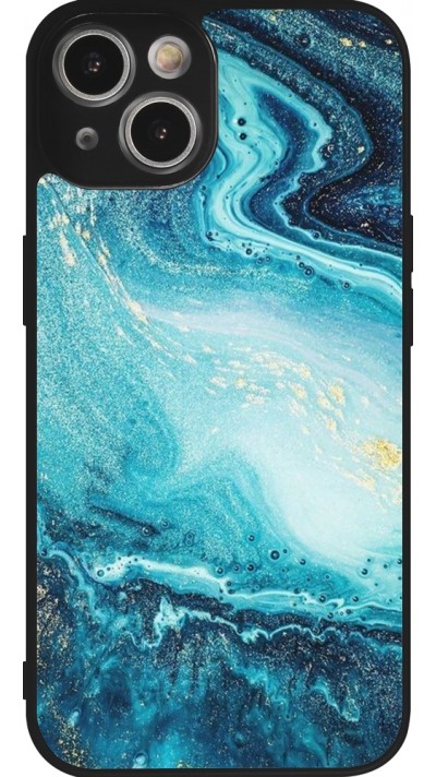 Coque iPhone 14 - Silicone rigide noir Sea Foam Blue