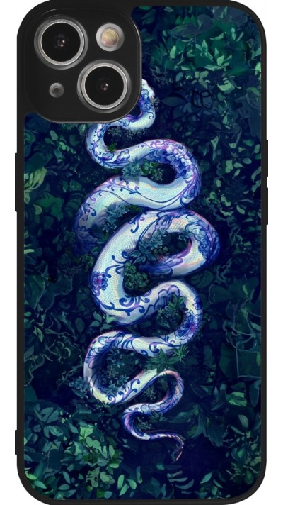Coque iPhone 14 - Silicone rigide noir Serpent Blue Anaconda