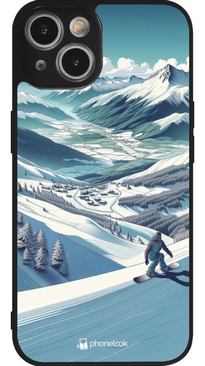 Coque iPhone 14 - Silicone rigide noir Snowboarder Montagne