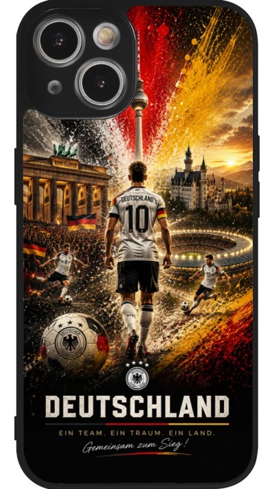Coque iPhone 14 - Silicone rigide noir Football Allemagne splash 2026