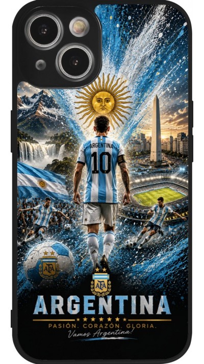 Coque iPhone 14 - Silicone rigide noir Football Argentine splash 2026
