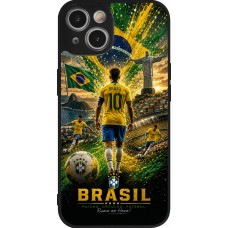 Coque iPhone 14 - Silicone rigide noir Football Brésil splash 2026