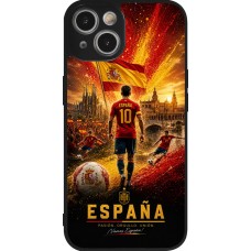 Coque iPhone 14 - Silicone rigide noir Football Espagne splash 2026