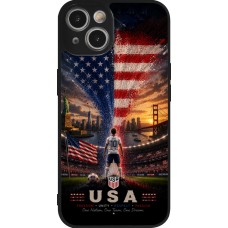 Coque iPhone 14 - Silicone rigide noir Football États-Unis splash 2026