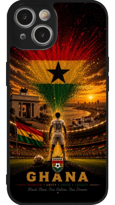 Coque iPhone 14 - Silicone rigide noir Football Ghana splash 2026