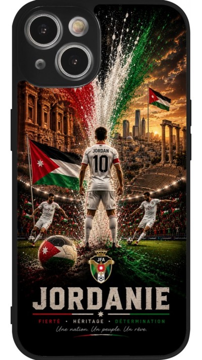 Coque iPhone 14 - Silicone rigide noir Football Jordanie splash 2026