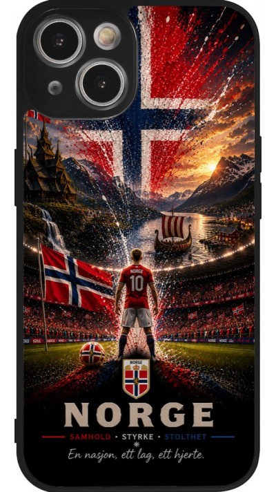 Coque iPhone 14 - Silicone rigide noir Football Norvège splash 2026