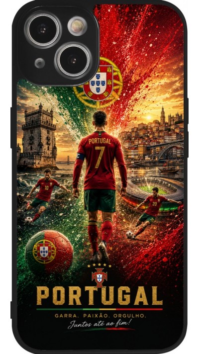 Coque iPhone 14 - Silicone rigide noir Football Portugal splash 2026