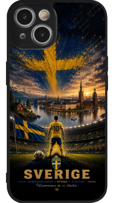 Coque iPhone 14 - Silicone rigide noir Football Suède splash 2026