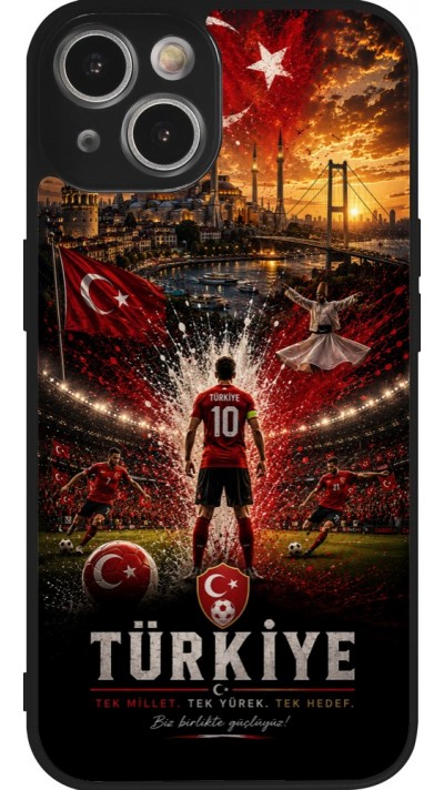 Coque iPhone 14 - Silicone rigide noir Football Turquie splash 2026