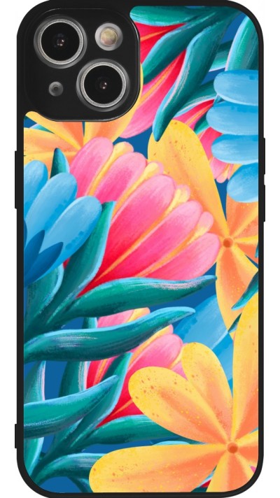 Coque iPhone 14 - Silicone rigide noir Spring 23 colorful flowers