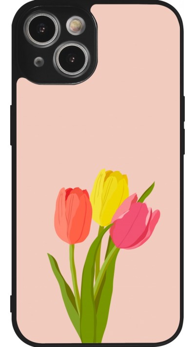 Coque iPhone 14 - Silicone rigide noir Spring 23 tulip trio