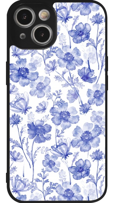 Coque iPhone 14 - Silicone rigide noir Spring 23 watercolor blue flowers