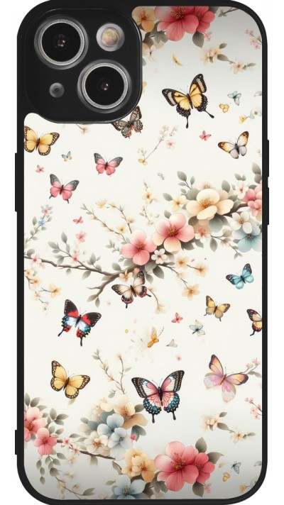 Coque iPhone 14 - Silicone rigide noir Spring 25 Papillons Légers