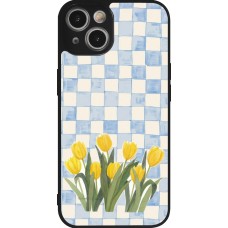 Coque iPhone 14 - Silicone rigide noir Blue vichy tulips Spring 2026