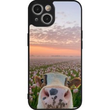 Coque iPhone 14 - Silicone rigide noir Cow with tulips Spring 2026