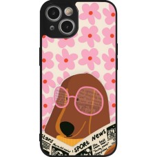 Coque iPhone 14 - Silicone rigide noir Dog with newspaper Spring 2026