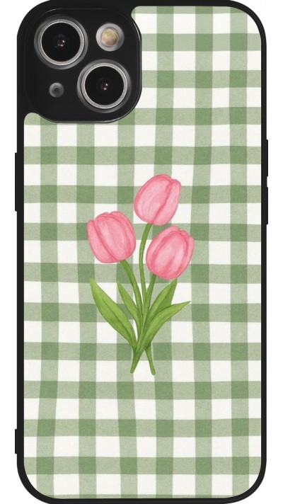 Coque iPhone 14 - Silicone rigide noir Green vichy tulips Spring 2026