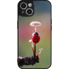 Coque iPhone 14 - Silicone rigide noir Ladybird on a mushroom Spring 2026