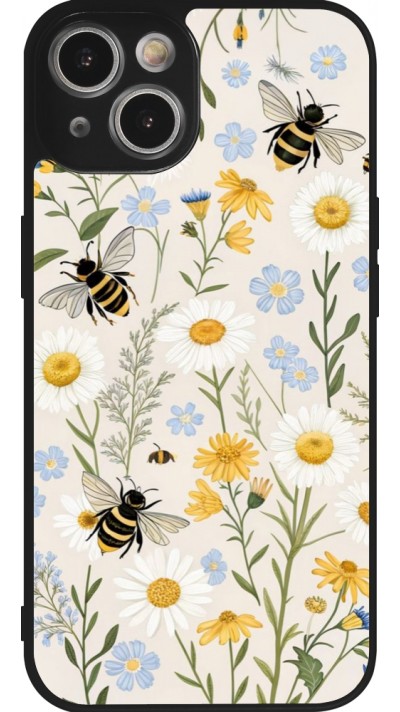 Coque iPhone 14 - Silicone rigide noir Pattern bees Spring 2026