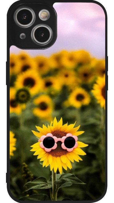 Coque iPhone 14 - Silicone rigide noir Sunflower with glasses Spring 2026