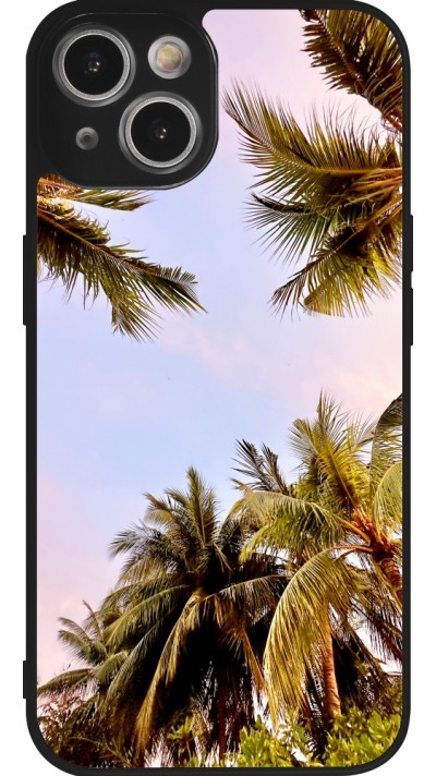 Coque iPhone 14 - Silicone rigide noir Summer 2023 palm tree vibe