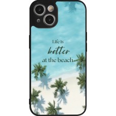 Coque iPhone 14 - Silicone rigide noir Summer 2025 Life is better at the beach