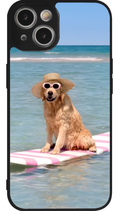 Coque iPhone 14 - Silicone rigide noir Summer Dog on Paddle