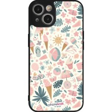 iPhone 14 Case Hülle - Silikon schwarz Sommer Pink Muster