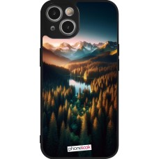 iPhone 14 Case Hülle - Silikon schwarz Sonnenuntergang Waldsee