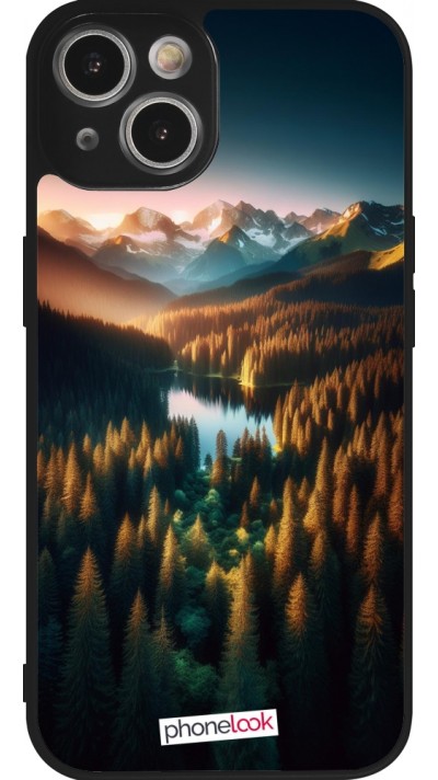 Coque iPhone 14 - Silicone rigide noir Sunset Forest Lake