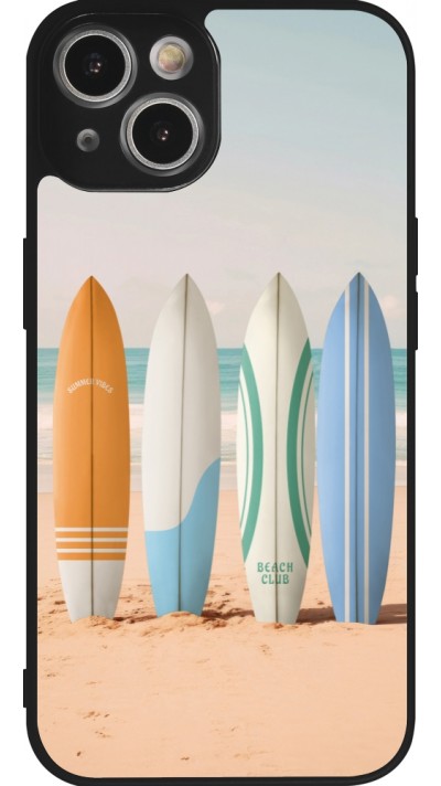 Coque iPhone 14 - Silicone rigide noir Summer surfboard 2025